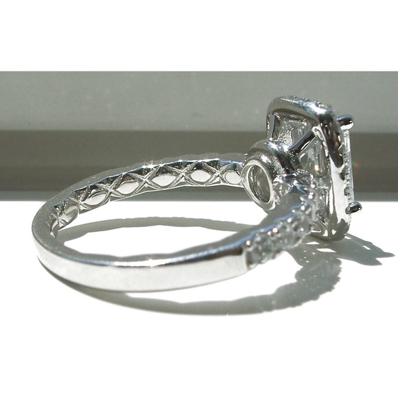 925 STERLING SILVER Radiant Cut Clear Cubic Zirconia Halo Ring - Picture 12 of 16